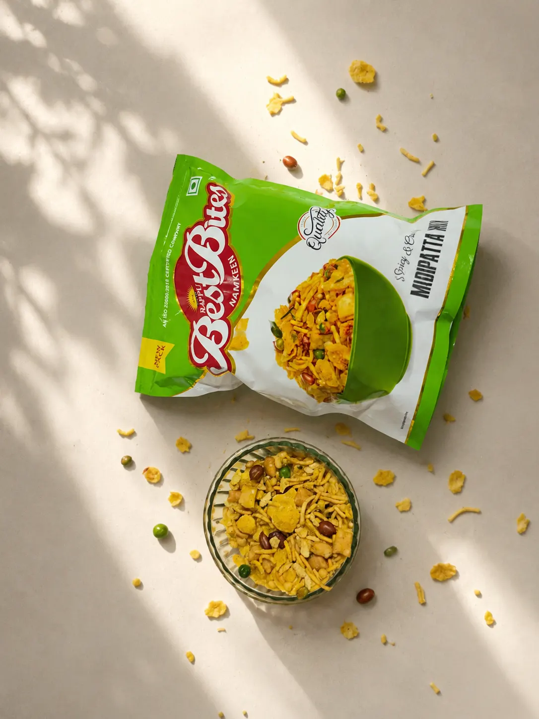 Namkeen scattered around a bowl at chai time