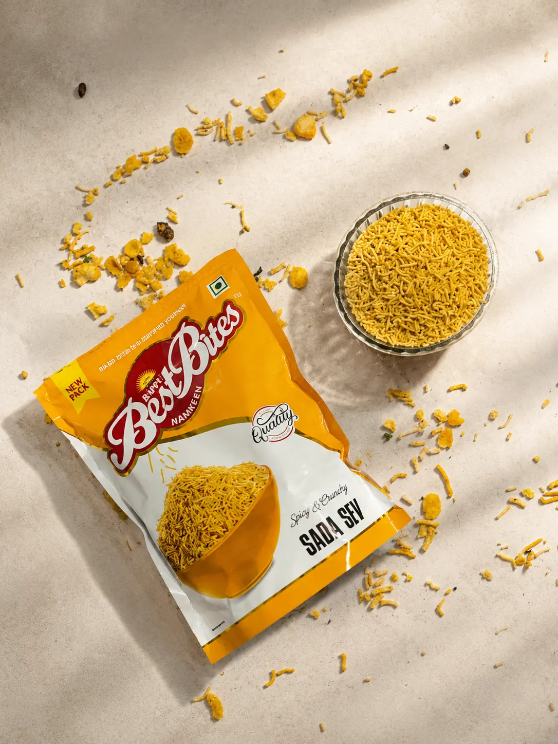 A full bowl of sev from above